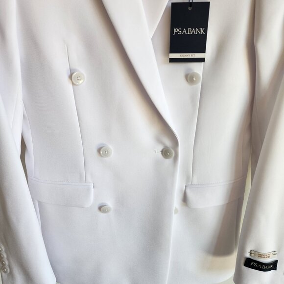 34R White Double Breasted Suit Jacket New Mens Jos A Bank Polyester Peak Lapel - Picture 13 of 17